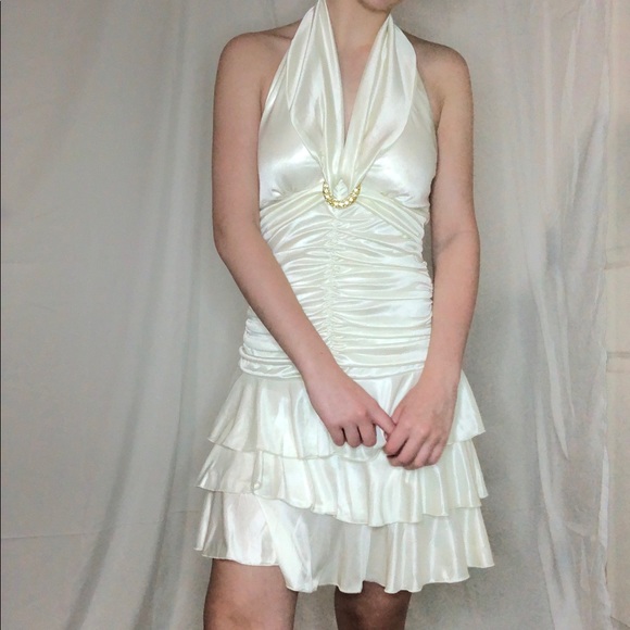 90s Halter Prom Ruffle Dress - Picture 4 of 5